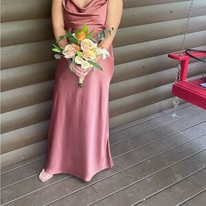 Revelry Nadia satin dress Pink Cowl Neck Sleeveless Maxi Gown